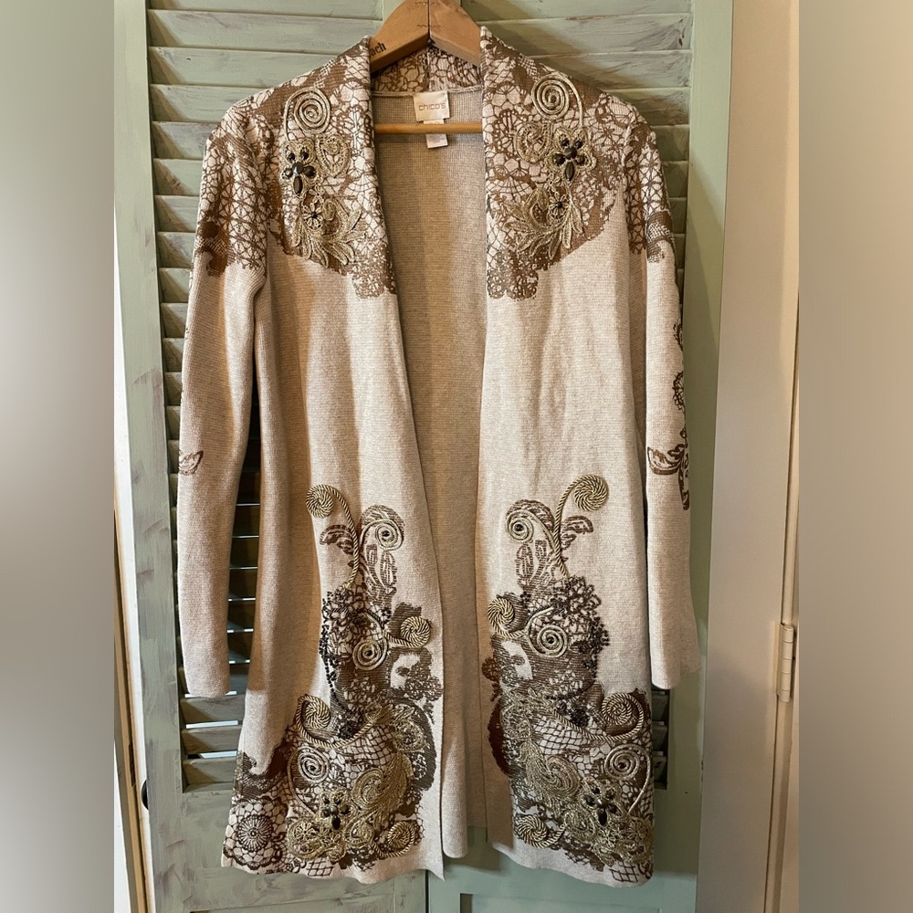 Chicos Beaded Embellished Cardigan Duster size 00 /US XXS
